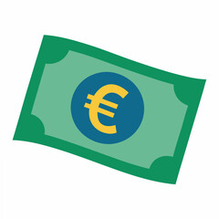 Cartoon Euro Bill Illustration A vibrant and simplified depiction of a euro banknote perfect for financial education children s content or playful economic themes isolated