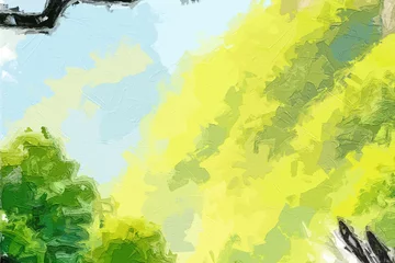 Fotobehang Goud Geel Various oil paintings, floral landscapes, creeks, swans, tulips, mountains, waters, chrysanthemums, forests  © Zhang