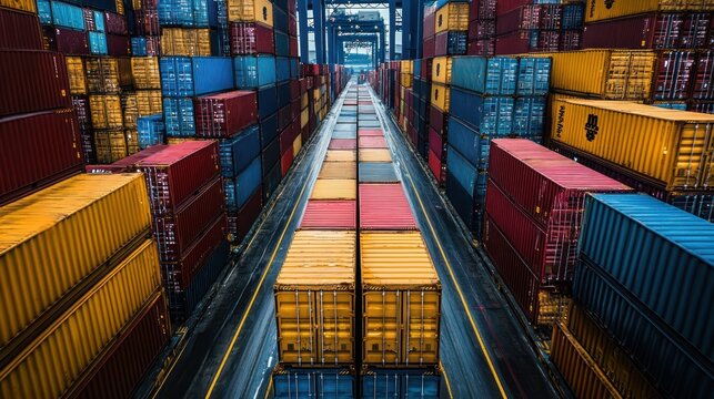 a vast collection of stacked shipping containers creates a vibrant tapestry of global trade and logistical prowess depicting the scale of modern distribution