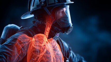 Firefighter focusing on respiratory protection during an intense fire training exercise at a training facility