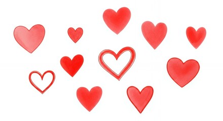 Red Hearts Pattern Watercolor Style on White Background