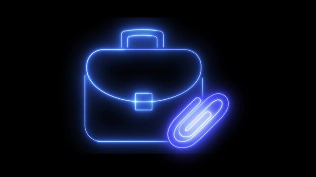 Animation of a briefcase icon with a clip and neon light effect