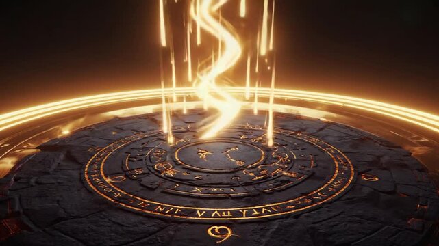 Magical Rune Stone Animating with Golden Light Streaks