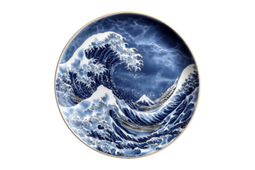Plate with Sea Waves Pattern isolated on a transparent background