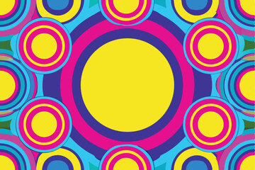 Fototapeta premium Vibrant Abstract Design with Overlapping Concentric Circles in Pink Yellow and Blue Hues.
