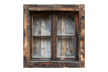Old big brown wooden window frame isolated on a transparent background