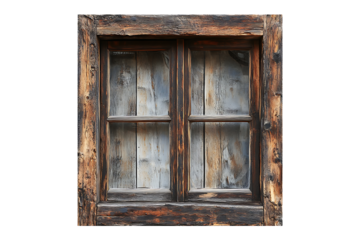 Old big brown wooden window frame isolated on a transparent background