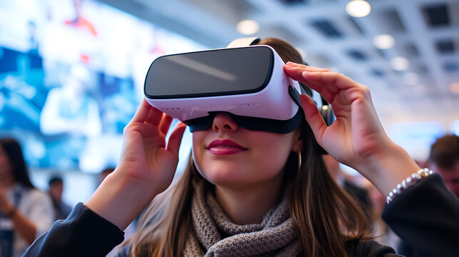 VR glasses metaverse People wearing glasses Vision Pro ui rendering Virtual reality glasses Display AR Optics Watch videos through VR glasses Headset - Powered by Adobe