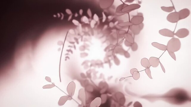 Rotating Eucalyptus Branches in Soft Pink Hues for Calming and Organic Visuals Perfect for Spa and Meditation Backgrounds