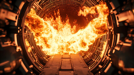 A fire is burning in a tunnel with a lot of smoke