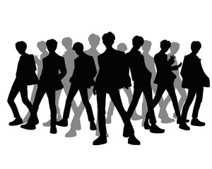 Silhouette of handsome men, male idol group, icon isolated on white background