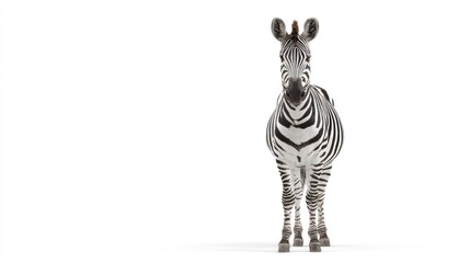 Zebra standing centered against white background