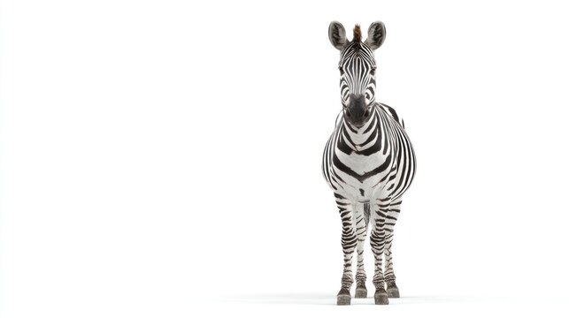 Zebra standing centered against white background