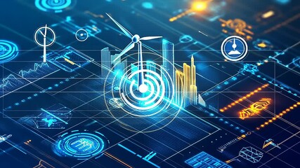 Digital clock and data visualization elements depicting time management in a futuristic setting - Powered by Adobe