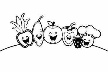 Fun Cartoon Style Fruits and Vegetables Vector Illustration Design
