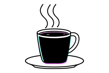 Neon Lit Coffee Cup with Steam Rising Vector Illustration Design