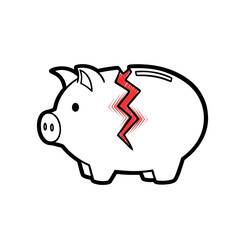 Obraz premium A broken piggy bank icon a black and white line art sketch This doodle is a symbol for financial loss crisis bankruptcy or lost savings A money problem vector art