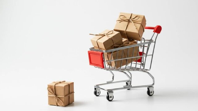Shopping Cart Filled with Presents: Online Shopping Concept