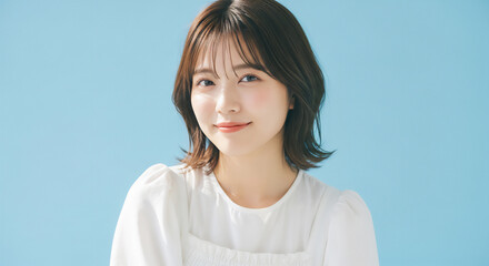 Refreshing and Natural Smiling Portrait of a Young Japanese Woman