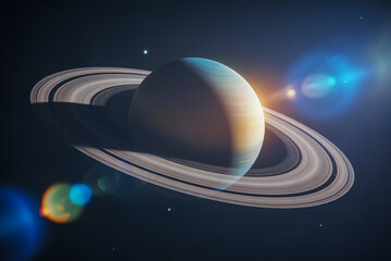 Photorealistic Saturn in Space Silver Rings, Two-Tone Atmosphere & Dramatic Backlight Against Black Void