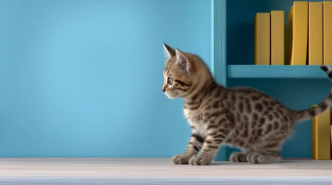 A cat knocks a vase off a bookshelf
