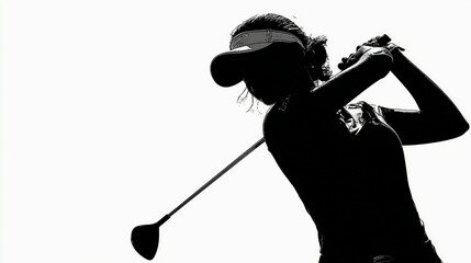 Girl Golfer Silhouette in Action/ゴルフをする女性のシルエット9