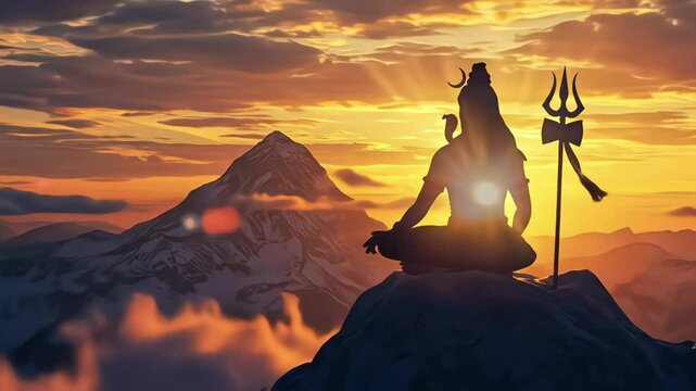 Lord Shiva Meditating on a Mountain at Sunset, lord shiva wallpaper