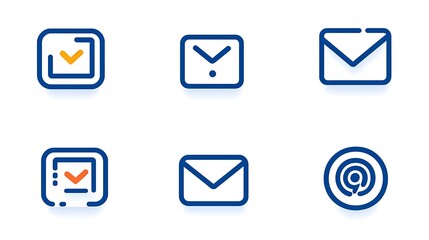 Various blue and orange outlined icons representing email and approval
