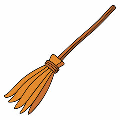 Cartoon Witchs Broom with Orange Straws and Brown Wooden Handle.