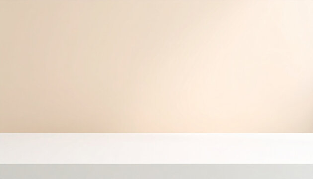 Empty space with white table against a soft color background.