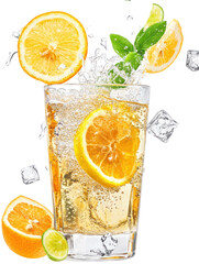 Fizzy citrus cooler – freshly poured lemon-lime soda with bubbles on transparent background

