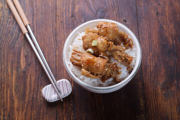 Chicken roll with enoki mushroom with teriyaki sauce
