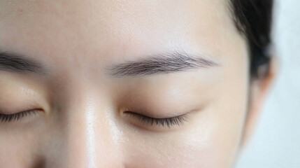Fototapeta premium Eyebrow and eyelash close-up, eyelash extension, beauty care, medical beauty ad