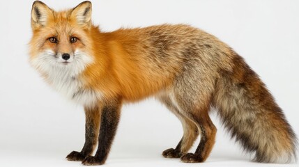 Red fox standing against white background