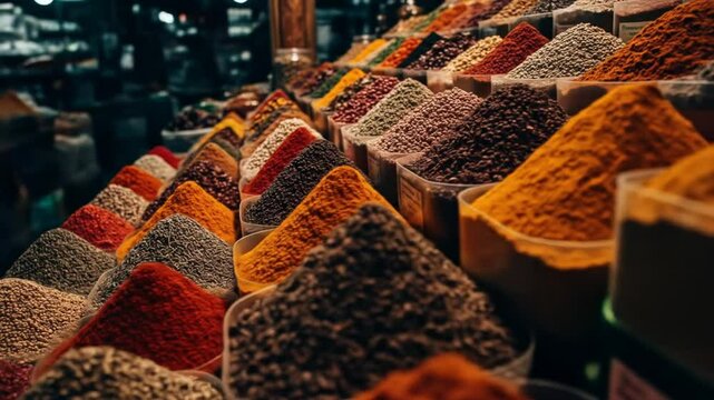 Colorful Spices Piled High in Turkish Market