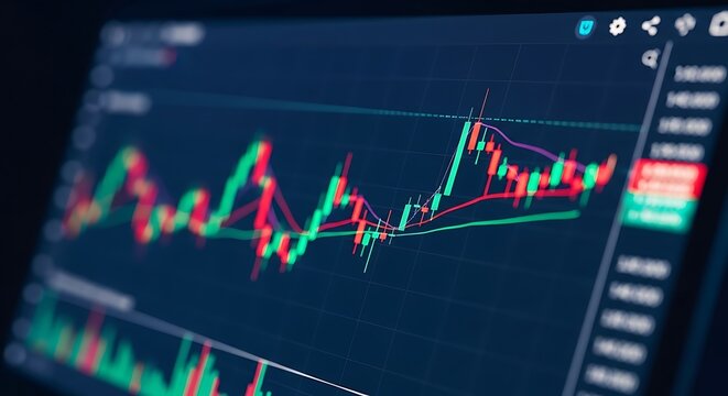 Analyzing Financial Market Data Displayed on a Screen Showing Stock Trends