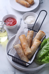 Fried spring rolls filled with meaty bolognese sauce
