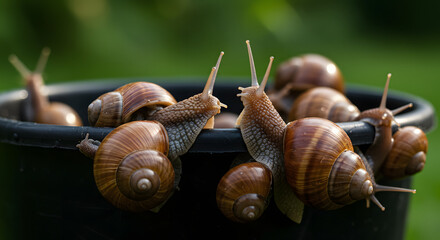 Snails Climbing on Garden Bucket