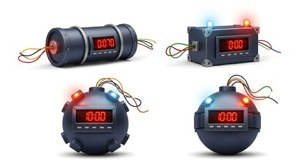 Cartoon Time Bomb Set Vector Illustration