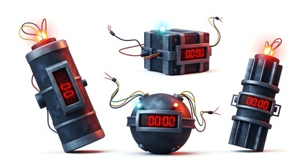 Four Cartoon Time Bombs on White