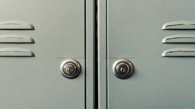 Two closed grey metal lockers with locks