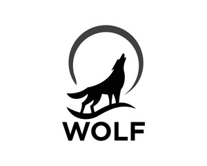 silhouette abstract wild wolf roaring at circle moon logo icon symbol design template illustration inspiration