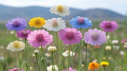 Vibrant Ammi majus flowers in a field, displayed in various bright colors and hues