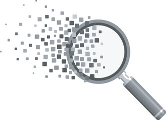 Digital Search Icon for Data Analysis, SEO Audit, Tech Illustration, Cyber Investigation, Pixel Exploration