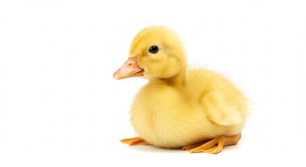 Adorable fluffy duckling sits against bright white background. AI Generated