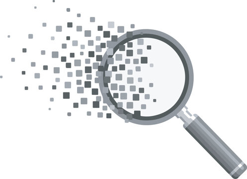 Digital Search Icon for Data Analysis, SEO Audit, Tech Illustration, Cyber Investigation, Pixel Exploration
