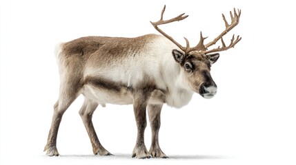 Side view of a reindeer against a plain white background
