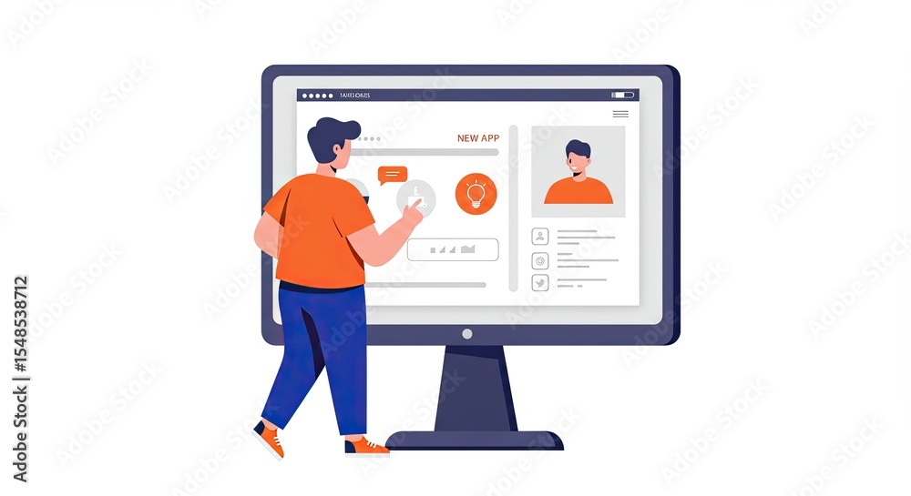 Fototapete illustration of a man using a computer to create a new application interface