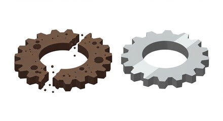Illustration of damaged and repaired gear wheels showing concepts of change