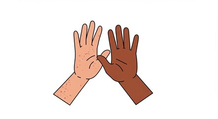 Illustration of diverse hands high-fiving each other symbolizing unity and friendship